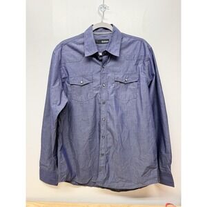 Cultura International Shirt Mens Large Blue Chambray Snap Button Western #13